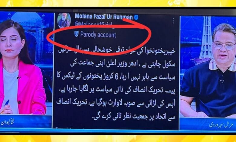 مولانا فضل الرحمٰن کے پیروڈی اکاؤنٹ کے ٹویٹ پر مزمل سہروردی نے پروگرام کر ڈلا